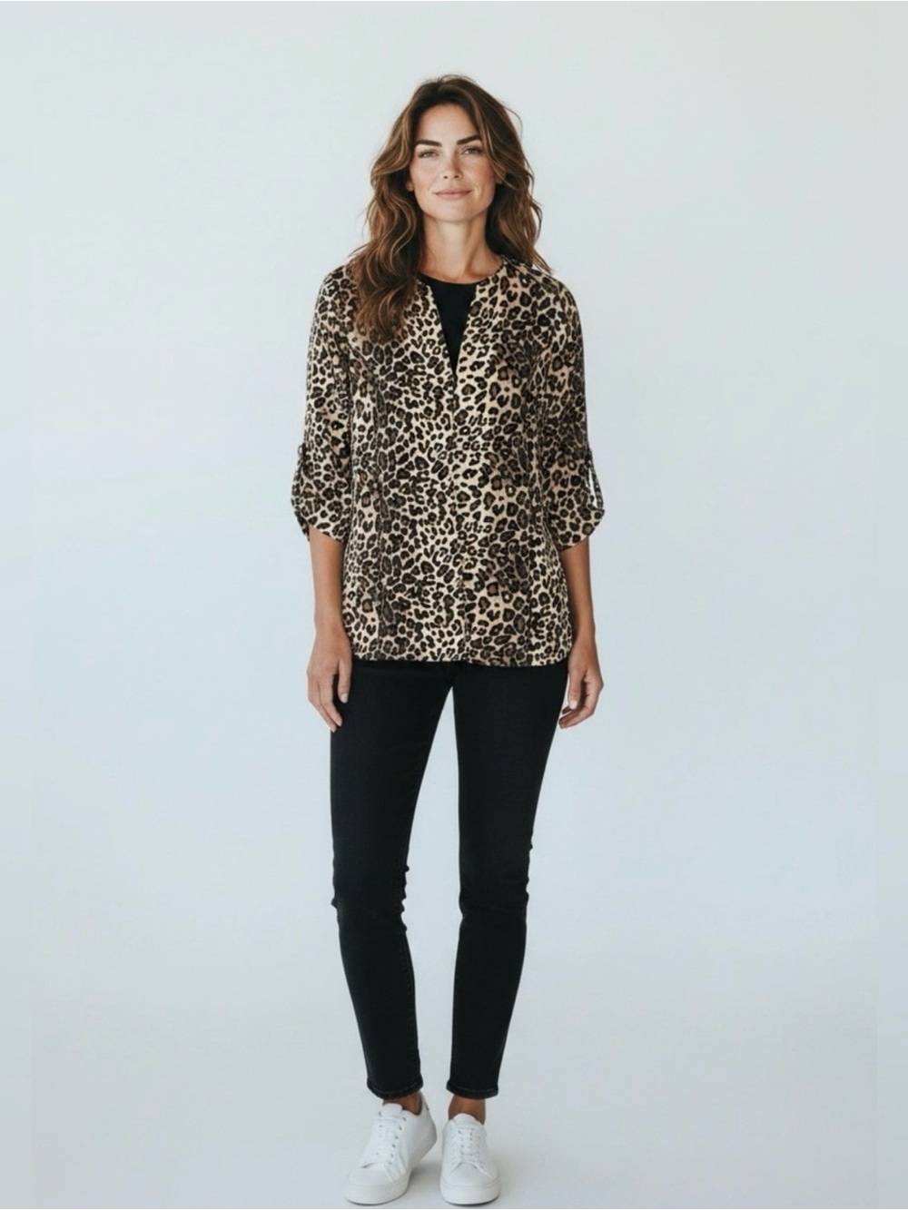 SilkLand 3/4 Sleeve Leopard Print Jacket // Brown // Small